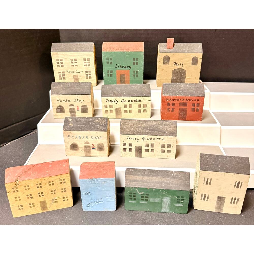 rustic Americana folk art decorative wood town building 1987